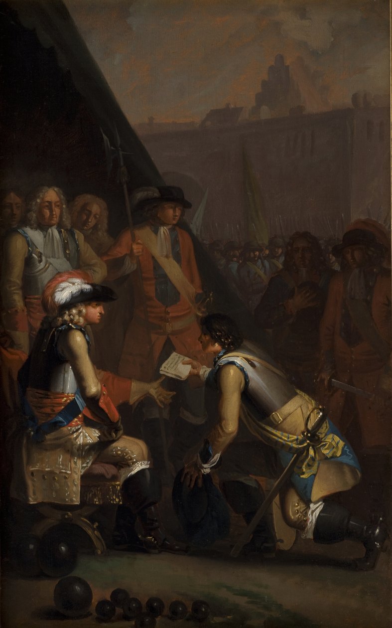 Magnus Stenbock överlämnar fästningen Tønning till Fredrik IV 1714, 1785. av Nicolai Abraham Abildgaard