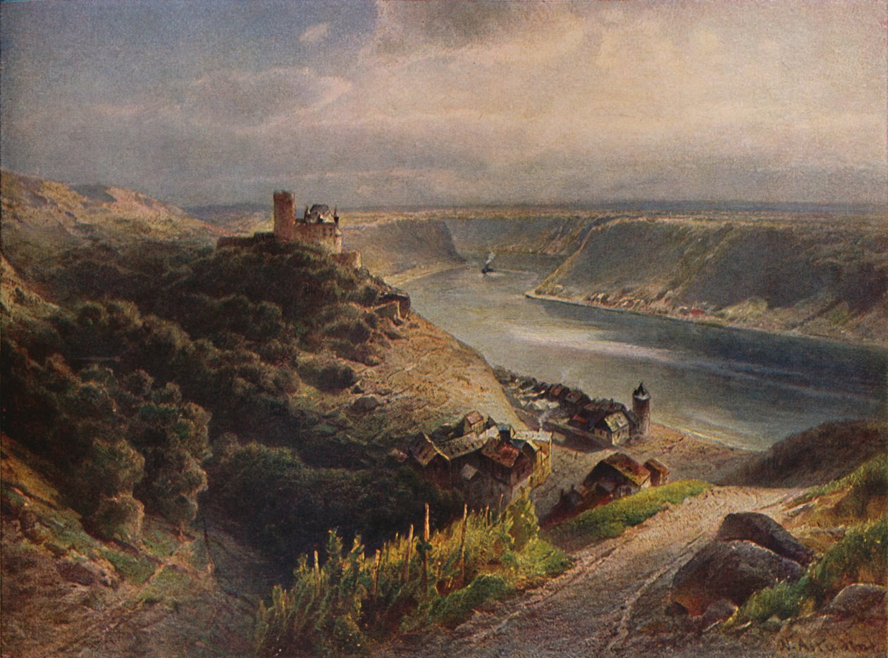 Katz slott med utsikt över Lorelei, Katz slott med utsikt över Lorelei, 1923. av Nicolai Astudin