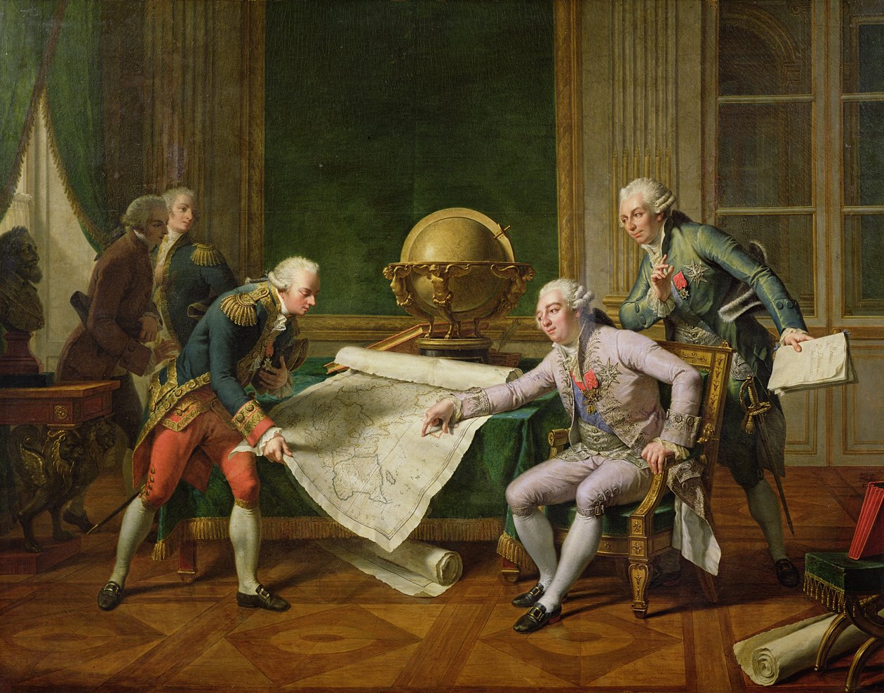 Louis XVI (1754-93) Giver instruktioner til La Perouse, 29. juni 1785, 1817 sverige av Nicolas Andre Monsiau
