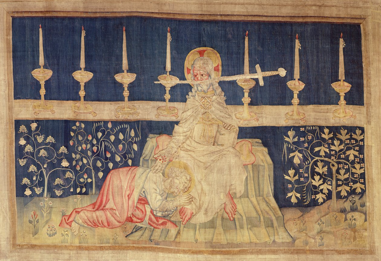 Kristus med svärdet, från Apokalypsen i Angers, 1373-87 (tapet) av Nicolas Bataille