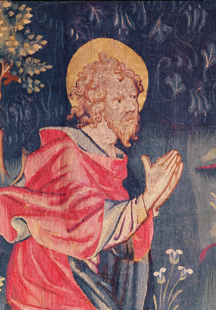 Sankt Johannes, detalj från Apokalypsen i Angers, 1373-87 (tapet) av Nicolas Bataille