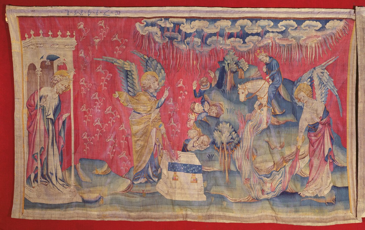 Den femte och sjätte kolven: De femte sjätte änglarna häller sina kolvar på tronen och i floden Eufrat, från Apocalypse Tapestry of Angers, 1373-1387 (gobeläng) av Nicolas Bataille