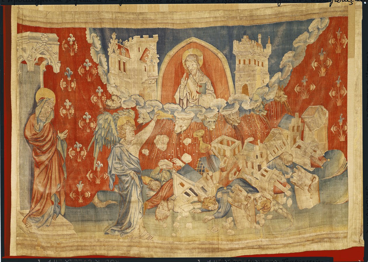 Vredens sju skålar och Babylons undergång, nr 63 i Angers apokalyps, 1373-87 (gobeläng) av Nicolas Bataille