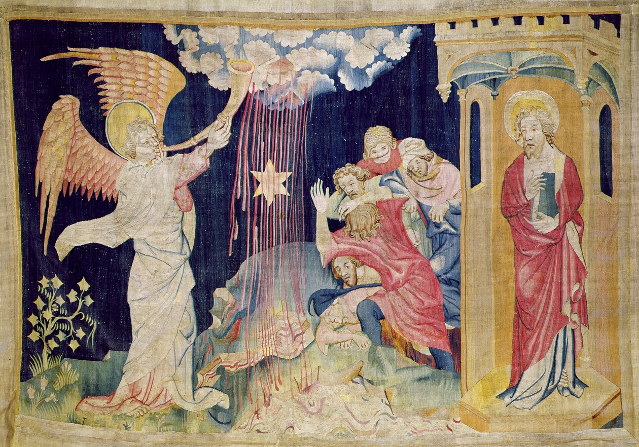 Den tredje trumpeten och ormbunksstjärnan, nummer 22 från "Apokalypsen från Angers", 1373-87 (gobeläng) av Nicolas Bataille