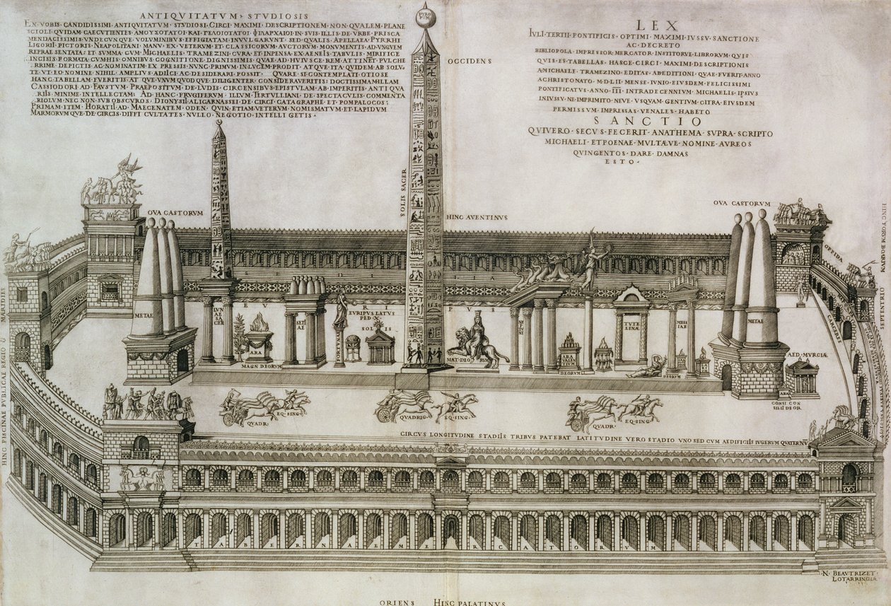 Plan av Circus Maximus, Rom, graverad av konstnären, 1552 av Nicolas Beautrizet