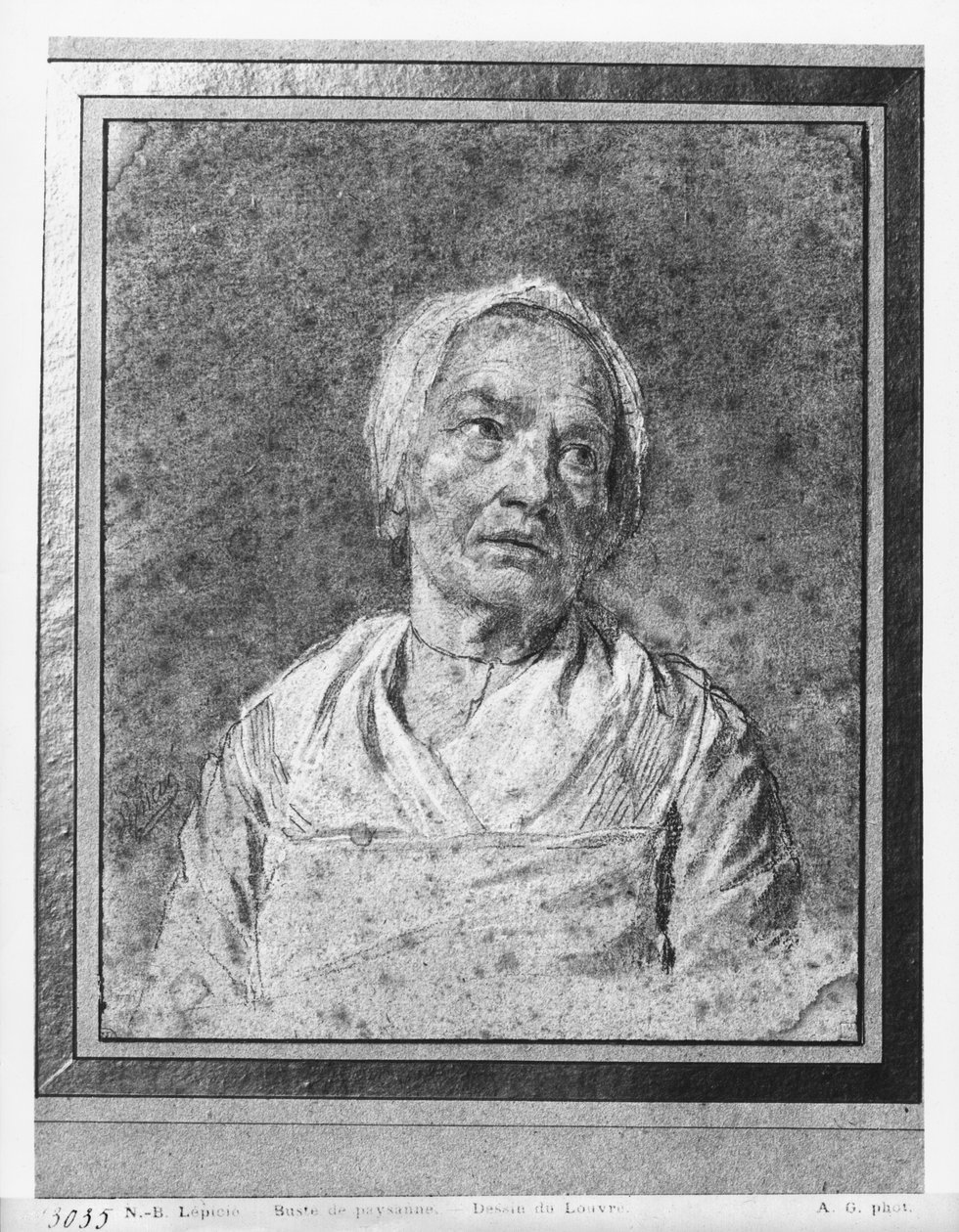 Buste af en gammel kvinde med løftet hoved (pierre noire und hvide højlys på gråt papir) swed av Nicolas Bernard Lepicie