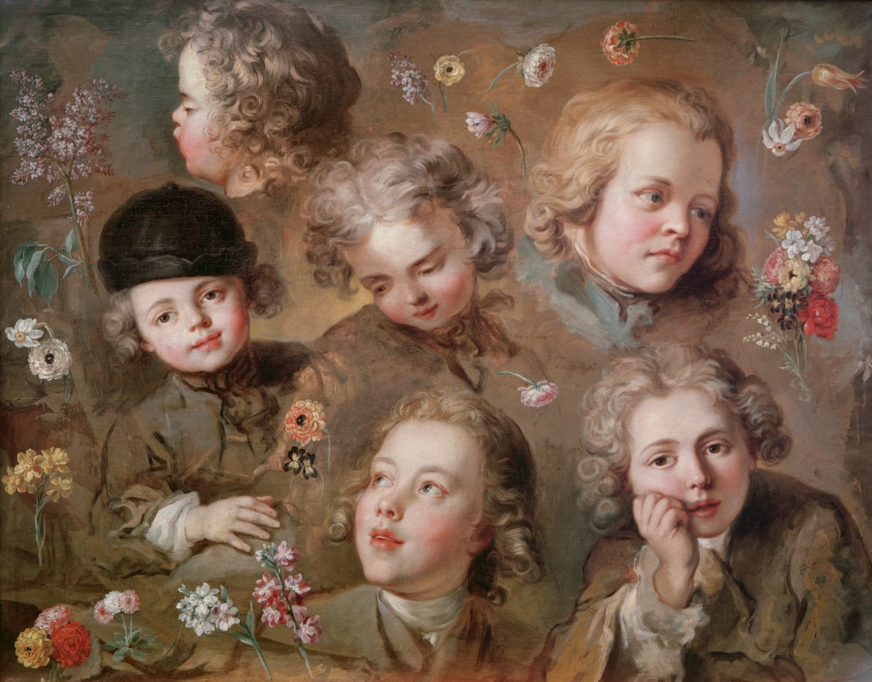 Barns huvuden och blommor av Nicolas Bernard Lepicie