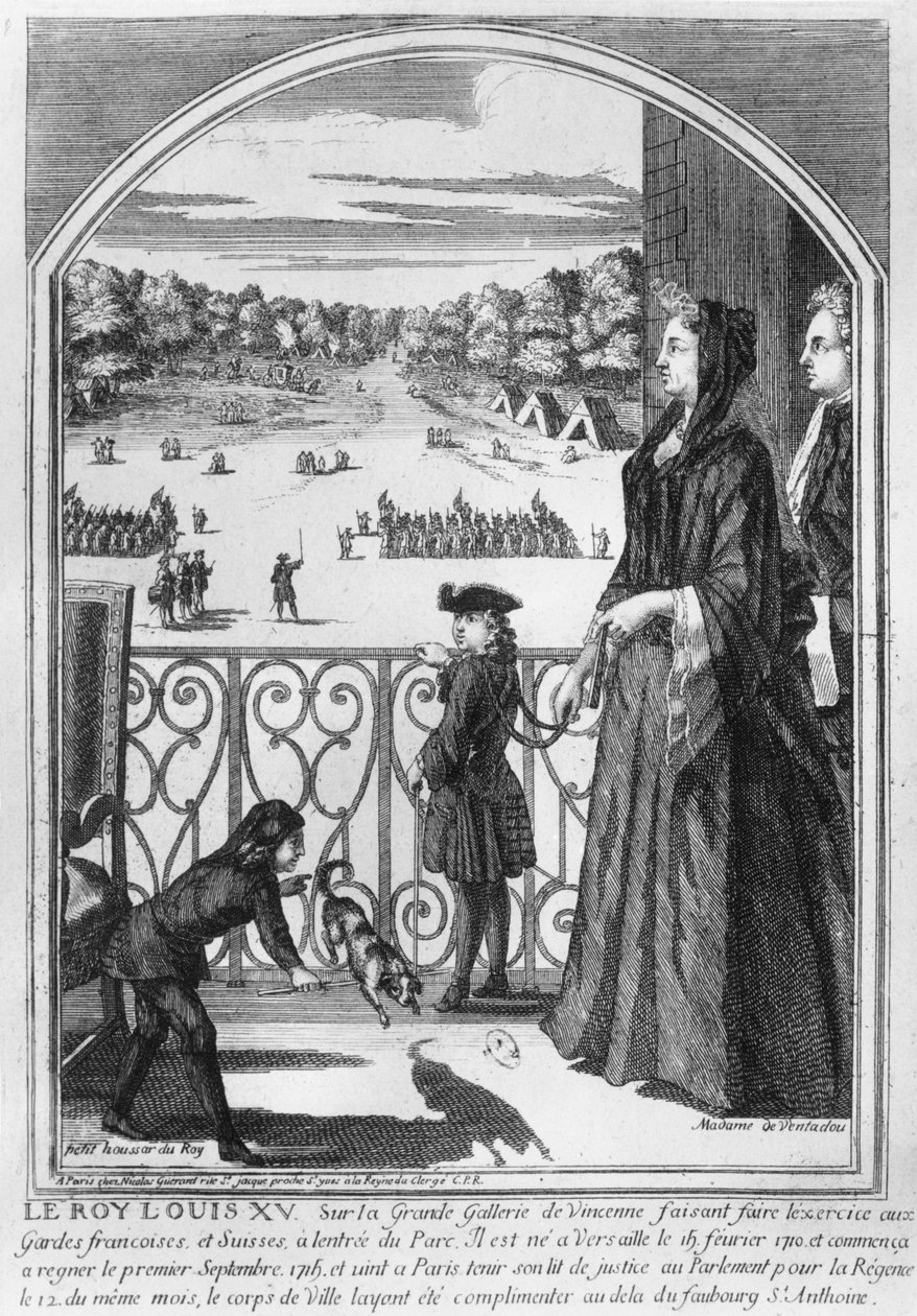Kung Ludvig XV (1710-74) och Madame de Ventadour i Vincennes, ca 1715-16 av Nicolas Guerard