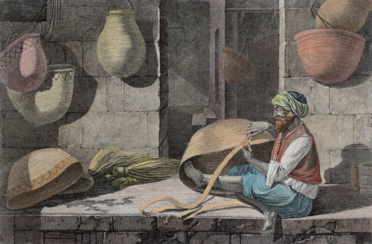 The Basket Maker, från Volym II Arts and Trades av "Beskrivning av Egypten", graverad av Schroeder, pub. under order av Napoleon, 1822 (senare färgläggning) av Nicolas Jacques Conte
