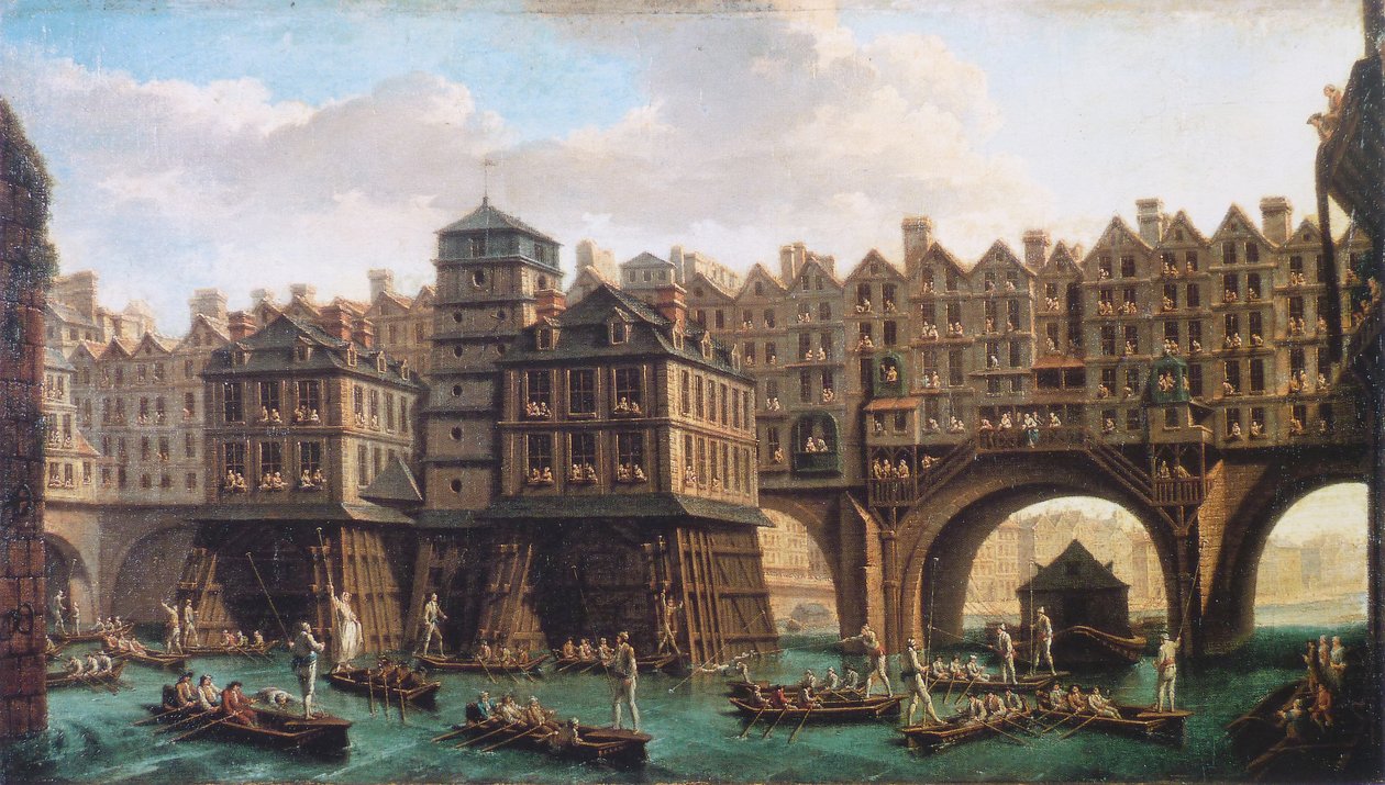 Joust des mariniers mellan Pont-Notre-Dame och Pont-au-Change av Nicolas Jean Baptiste Raguenet