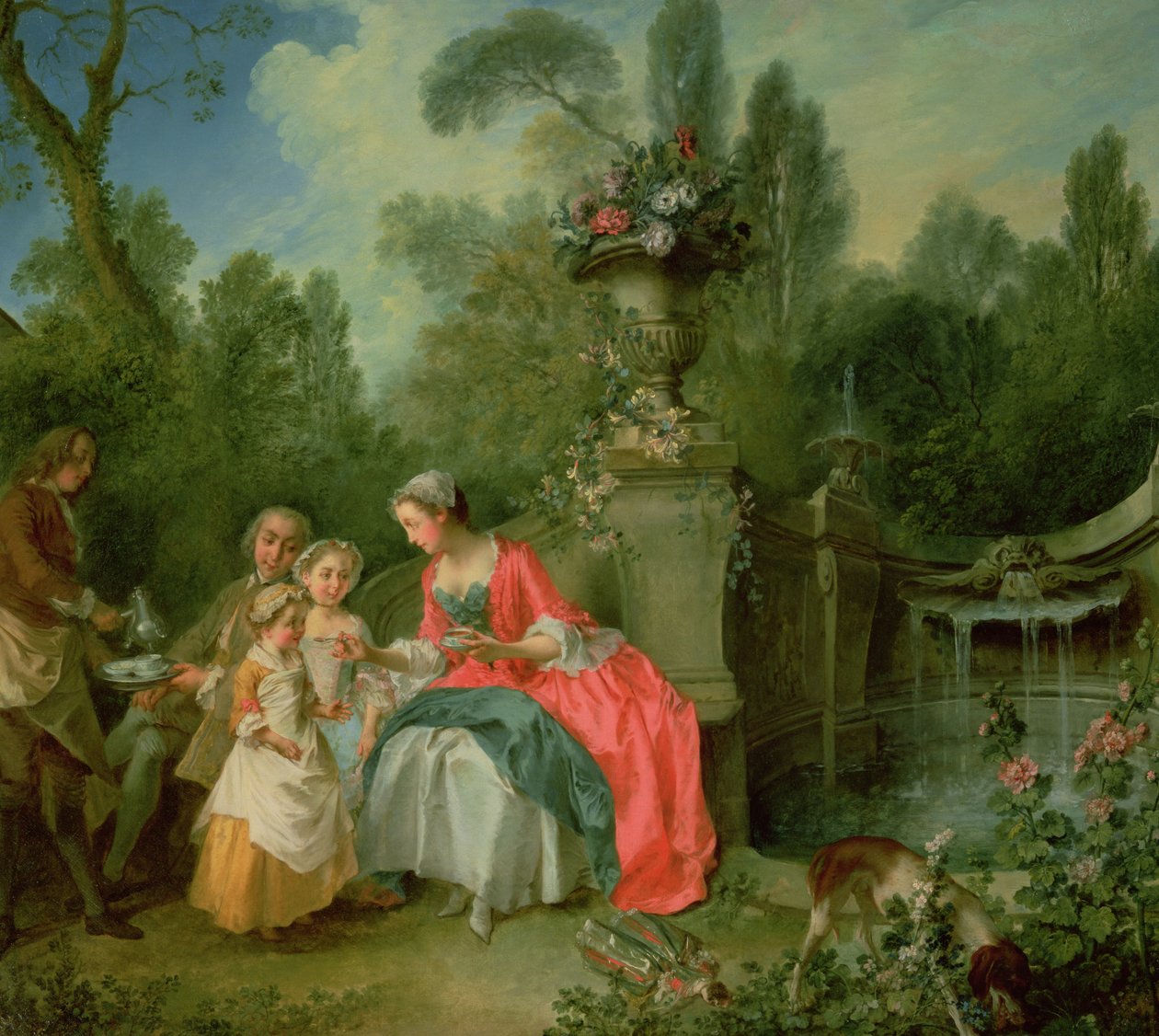 En dam och en herre i trädgården med två barn c. 1742 av Nicolas Lancret