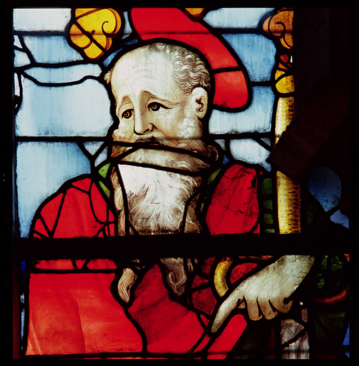 Sankt Paulus, detalj från fönstret med de fyra evangelisterna och kyrkans fyra doktorer, södra tvärskeppet, 1551 (glasmålningar) av Nicolas Le Prince