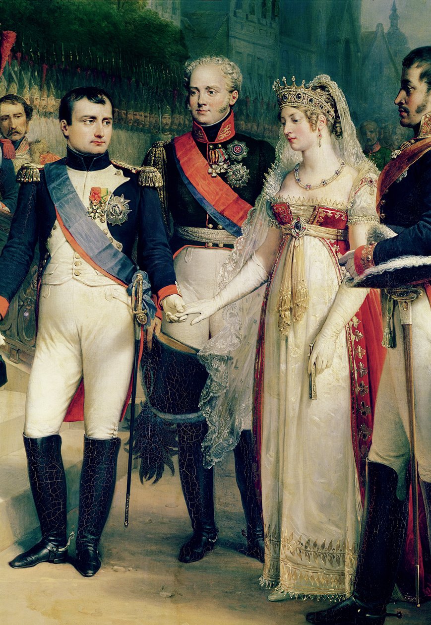 Napoleon Bonaparte (1769-1821) tar emot drottning Louisa av Preussen (1776-1810) i Tilsit den 6 juli 1807, 1837 (detalj av 105904) av Nicolas Louis Francois Gosse
