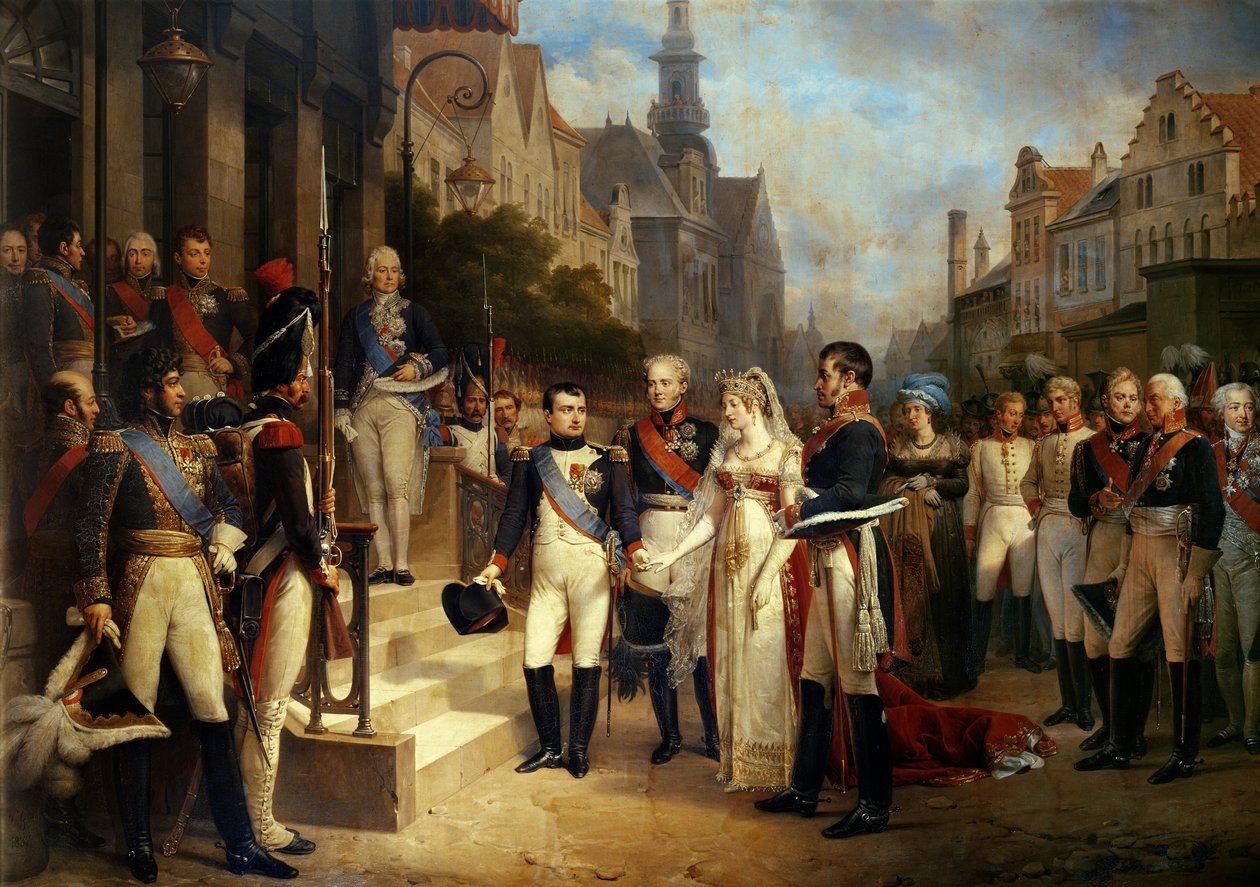 Napoleon Bonaparte (1769-1821) tar emot drottning Louisa av Preussen (1776-1810) i Tilsit, 6 juli 1807, 1837 (se 167359 för detaljer) av Nicolas Louis Francois Gosse