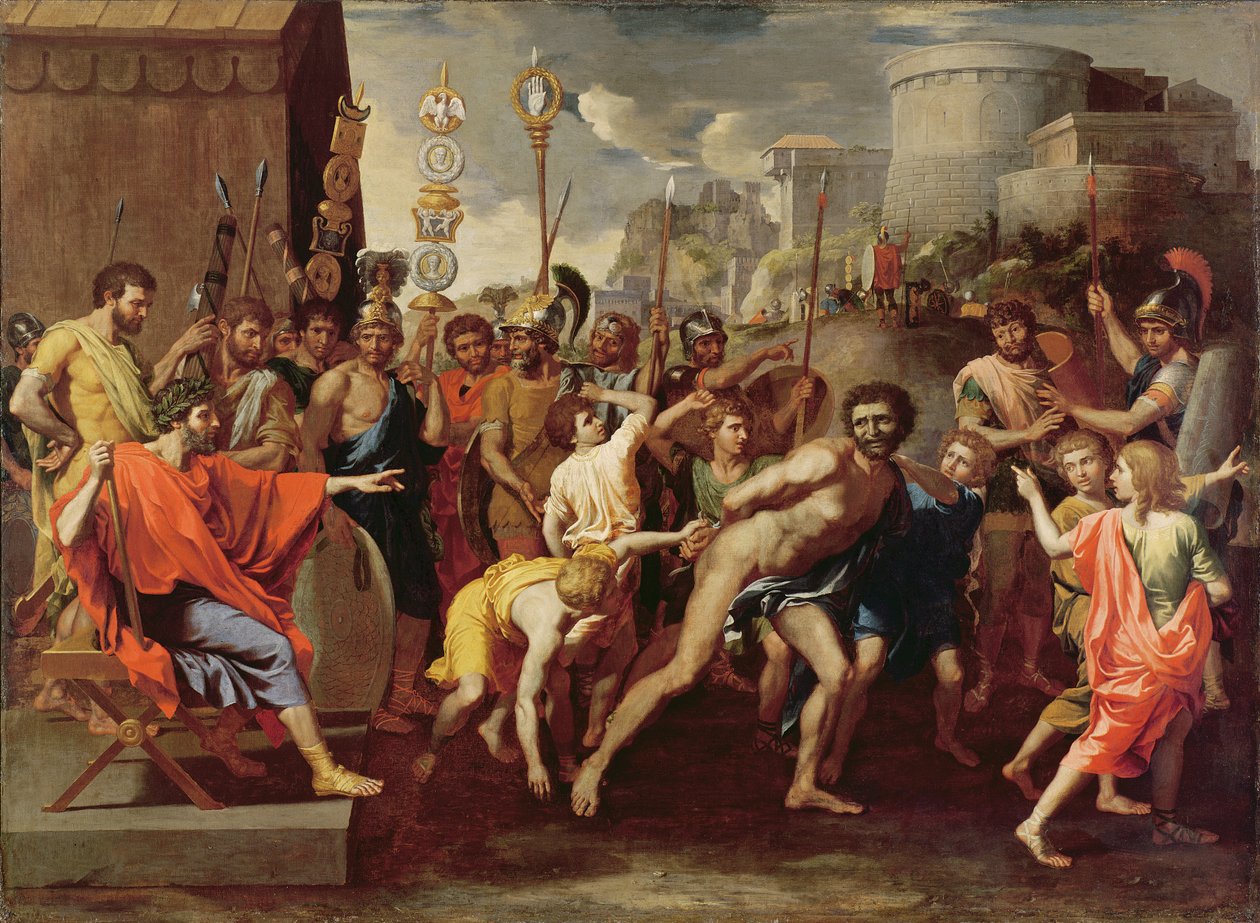 Camillus och skolmästaren från Falerii, ca 1635-40 av Nicolas Poussin