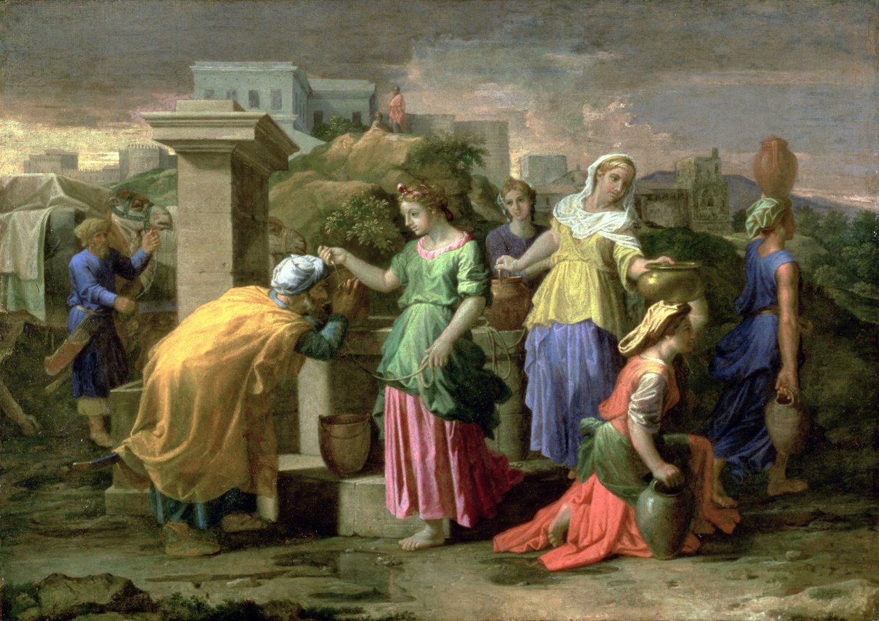 Eliezer och Rebecca vid brunnen, ca 1660-65 av Nicolas Poussin