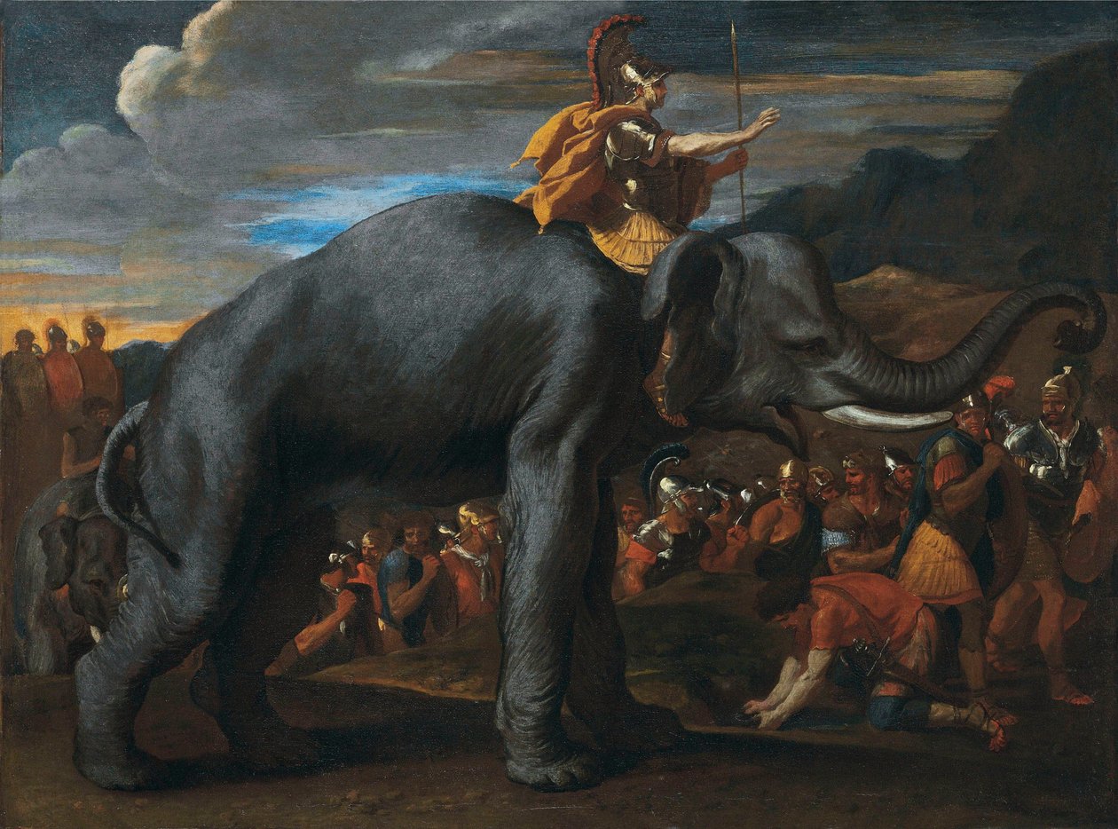 Hannibal traversant les Alpes à dos déléphant  av Nicolas Poussin