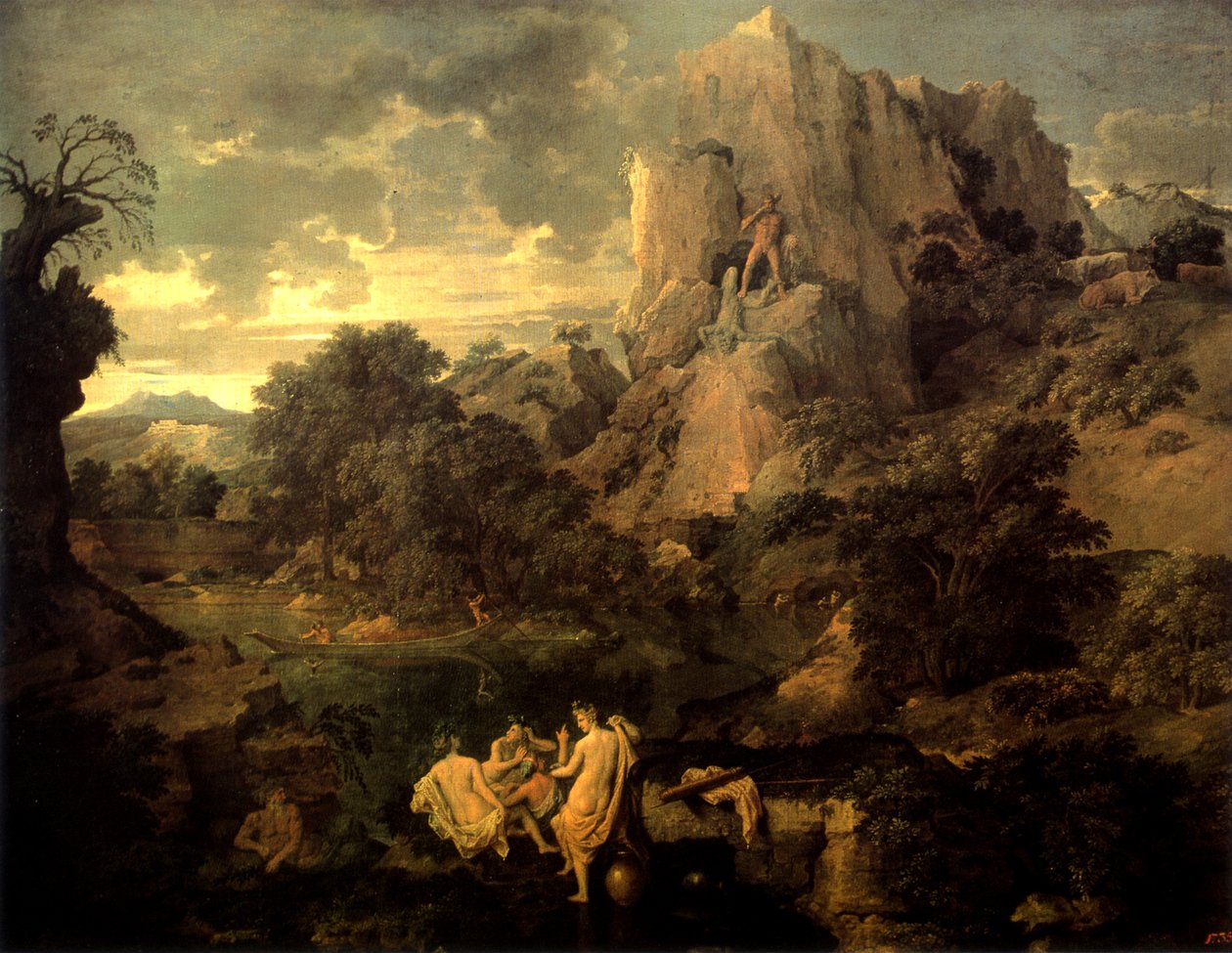 Landscape with Hercules and Cacus av Nicolas Poussin