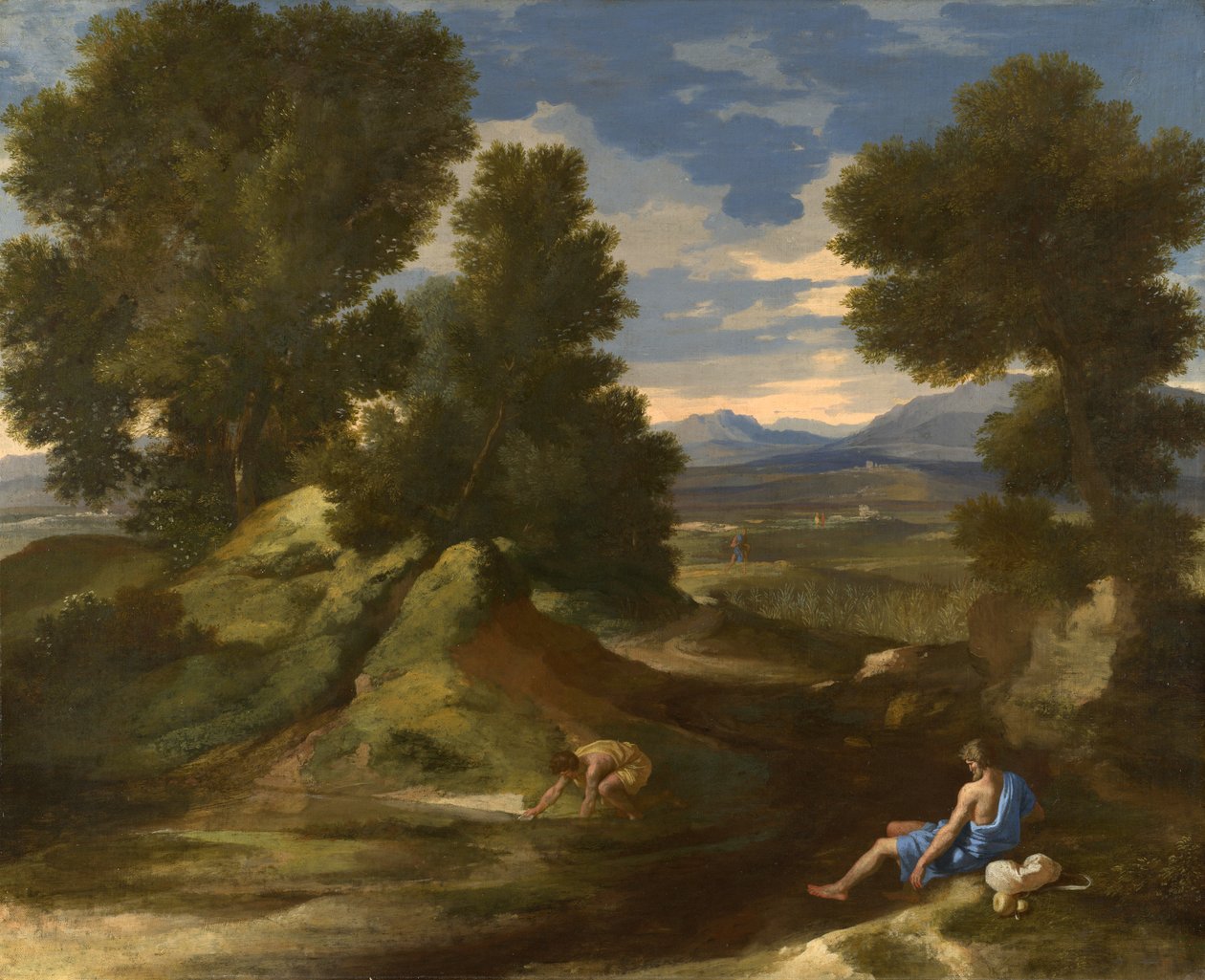 Landskap med en man som öser vatten från en bäck, c.1637 av Nicolas Poussin