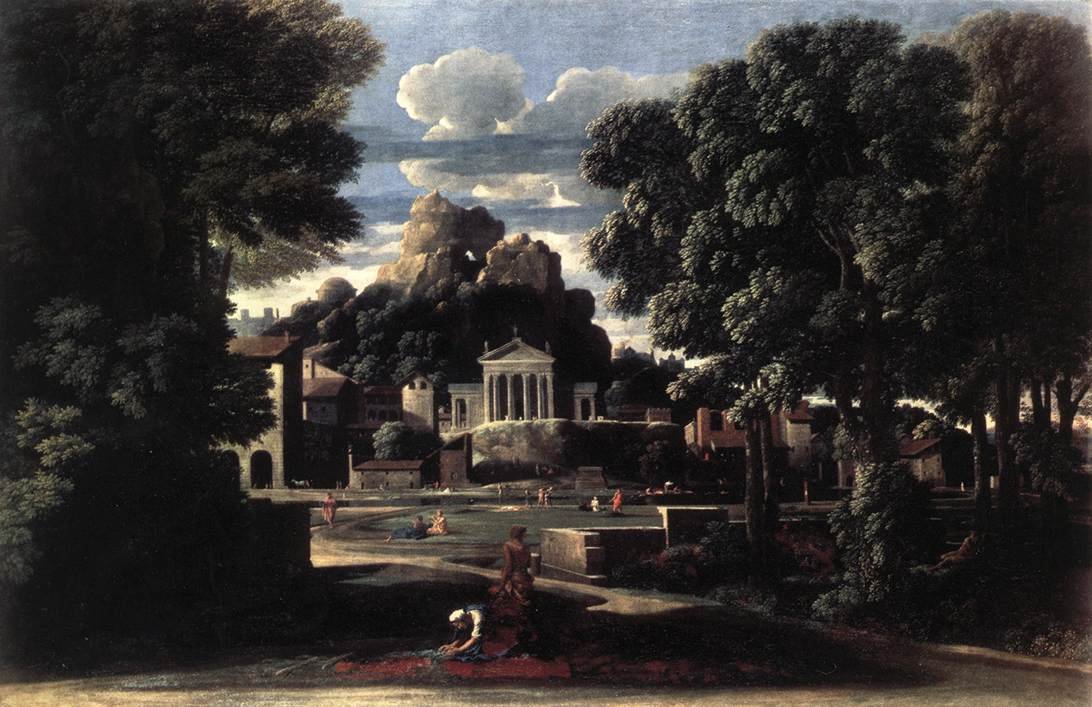 Landscape with the Gathering of the Ashes of Phocion by his Widow av Nicolas Poussin