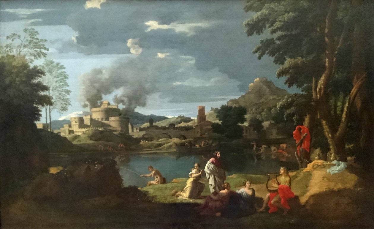 Landskap med Orfeus och Eurydike av Nicolas Poussin