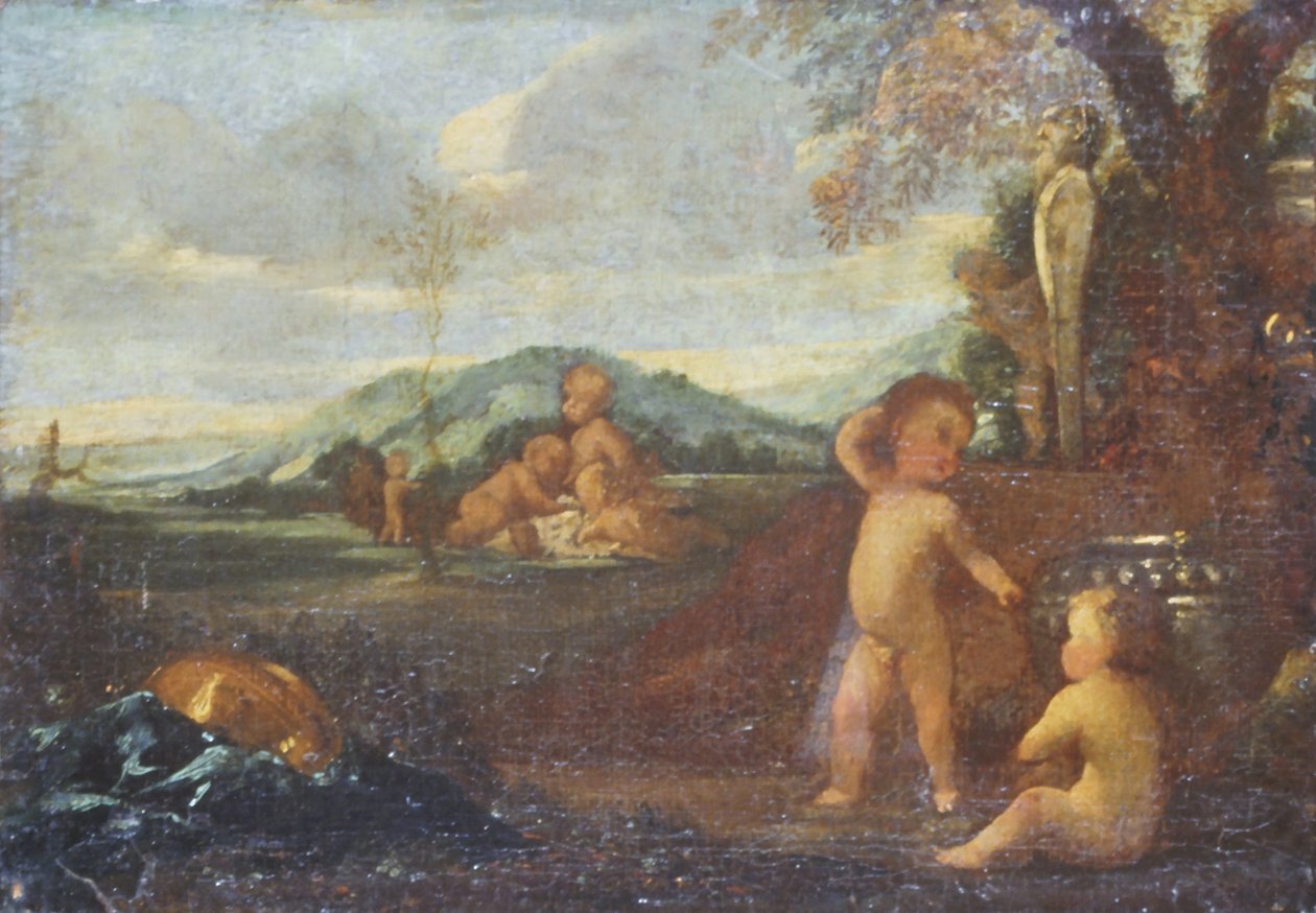 Putti in a Landscape av Nicolas Poussin