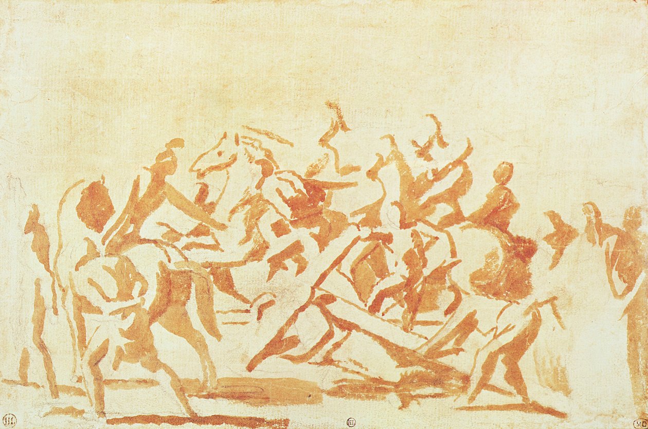 Studie av Kristus som bär korset (krita och tvätt på papper) av Nicolas Poussin