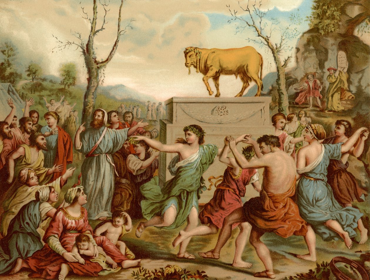 Tillbedjan av den gyllene kalven av Nicolas Poussin
