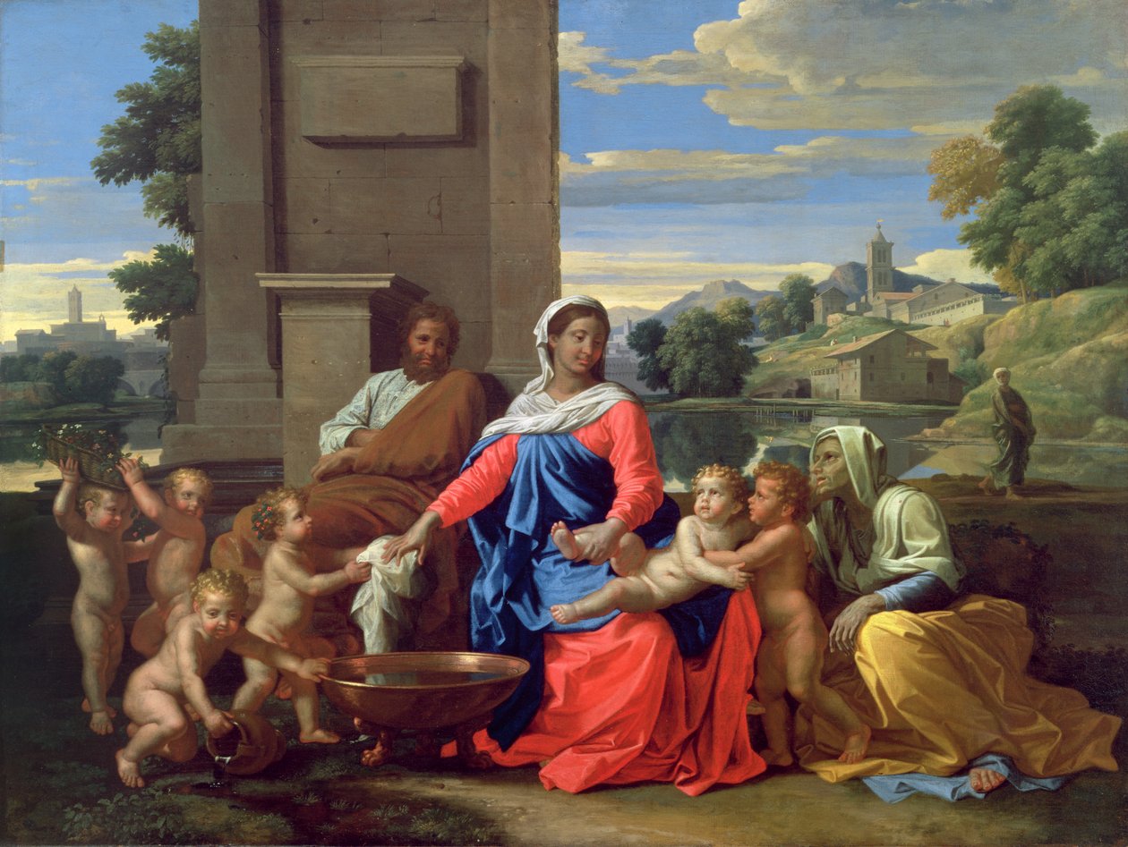 Den heliga familjen med spädbarnet St. Johannes Döparen och St. Elizabeth, 1650-51 av Nicolas Poussin