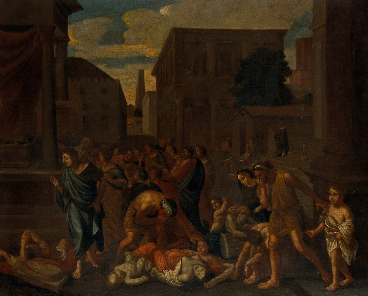 The plague of the Philistines at Ashdod av Nicolas Poussin