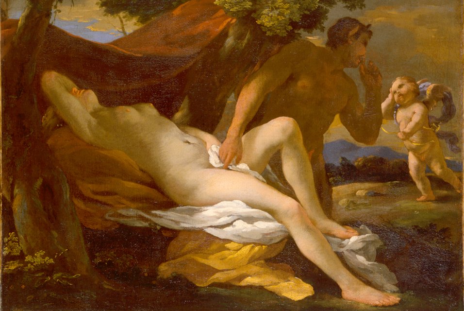 either Jupiter and Antiope or Venus and Satyr av Nicolas Poussin