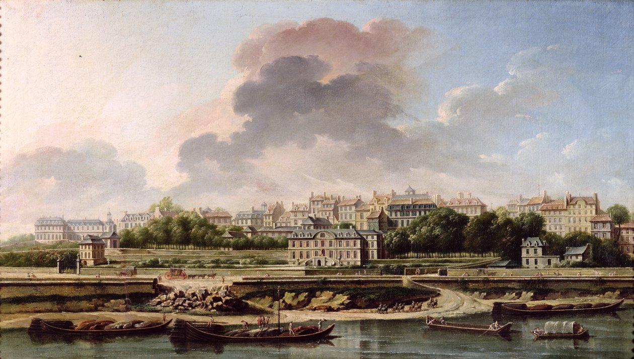Kajen och byn Passy 1757 av Nicolas Raguenet