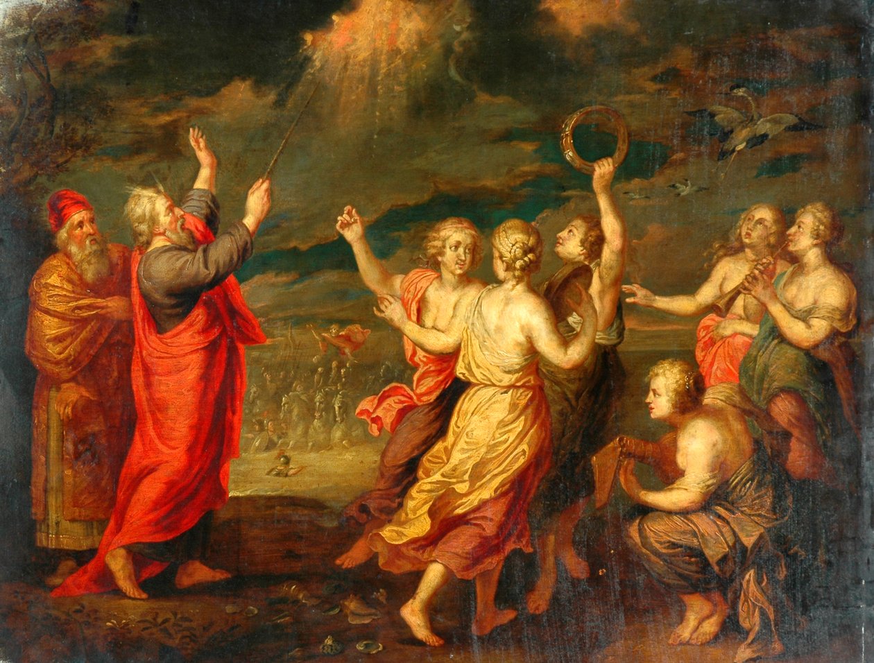 Israeliterna jublar efter att ha korsat Röda havet (olja på koppar) av after Nicolas Poussin
