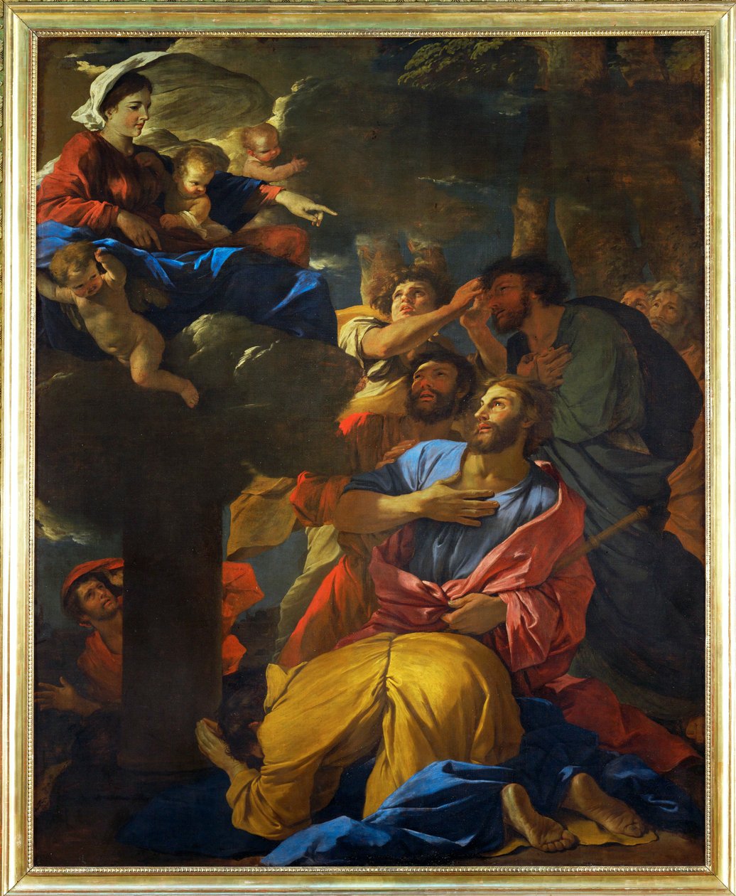 Apparition de la Vierge a Saint Jaques le Majeur - Jungfrun uppenbarar sig för Sankt Jakob den äldre;1629-1630 ... av Nicolas (attr.to) Poussin