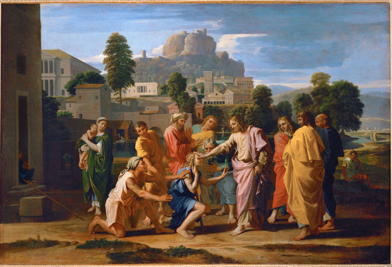 Les aveugles de Jericho - Jesus helar de blinda i Jericho ... av Nicolas (attr.to) Poussin
