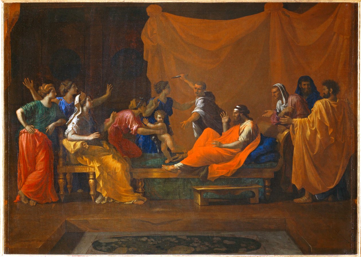 Moise enfant foulant aux pieds la couronne de Pharaon - Spädbarnet Moses trampar på faraos krona ... av Nicolas (attr.to) Poussin