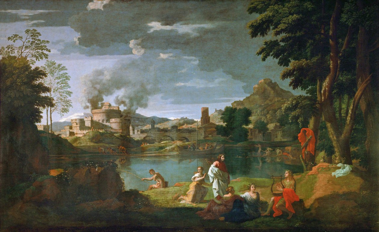 Orfeus och Eurydike... av Nicolas (attr.to) Poussin