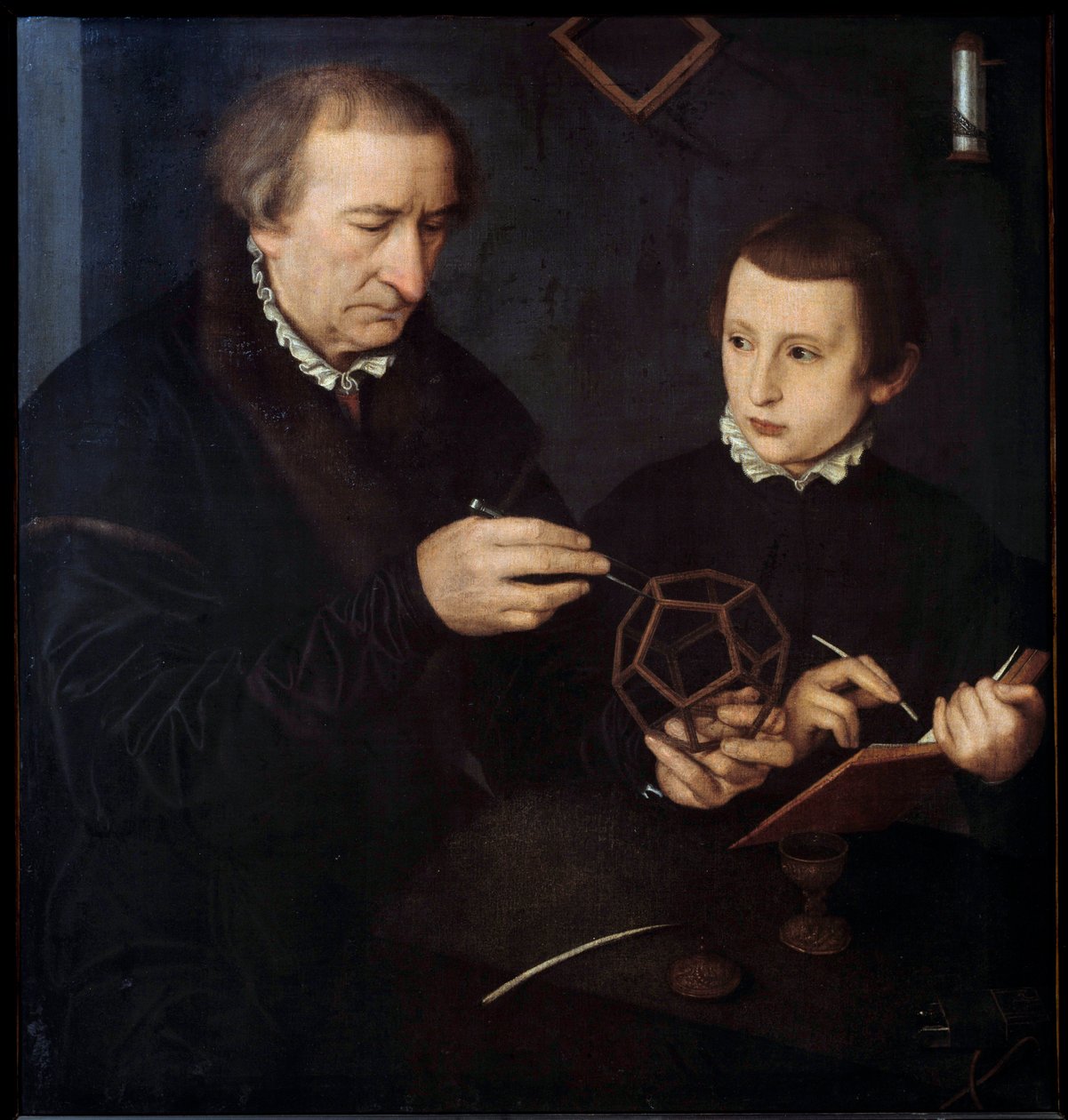 Porträtt av den tyske kalligrafen och matematikern Johann Neudorfer den gamle (eller Johan Neudorffer I den äldre av Nicolas (workshop) Neufchatel