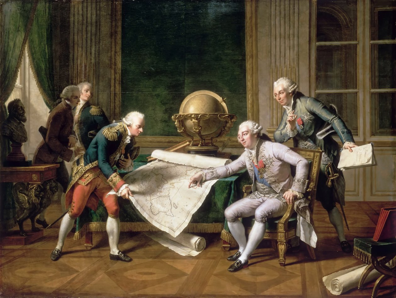Ludvig XVI ger instruktioner till kapten La Pérouse den 29 juni 1785 av Nicolas André Monsiaux