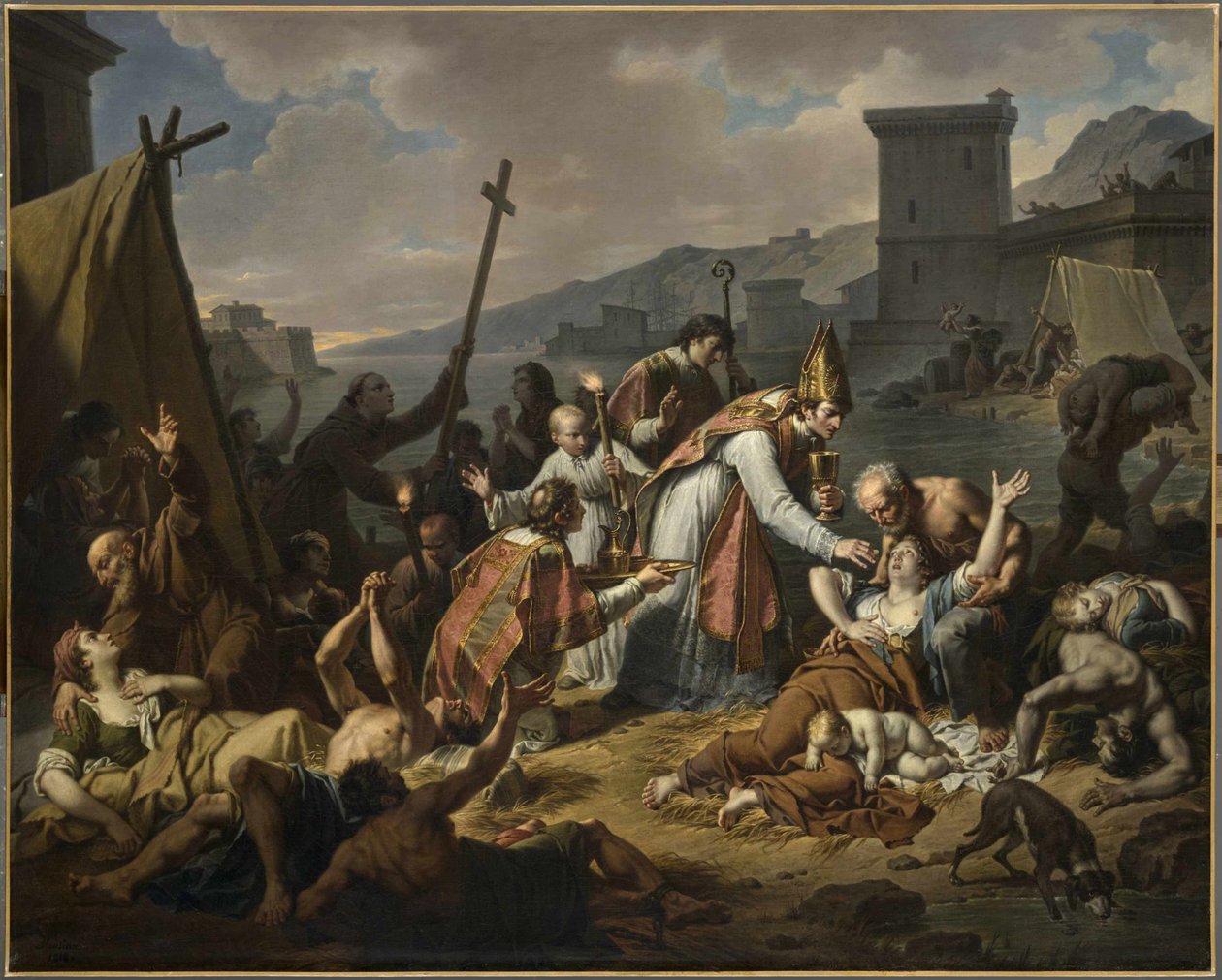 Monsignor de Belsunces hängivenhet under pesten i Marseille, 1720, före 1819. av Nicolas André Monsiaux