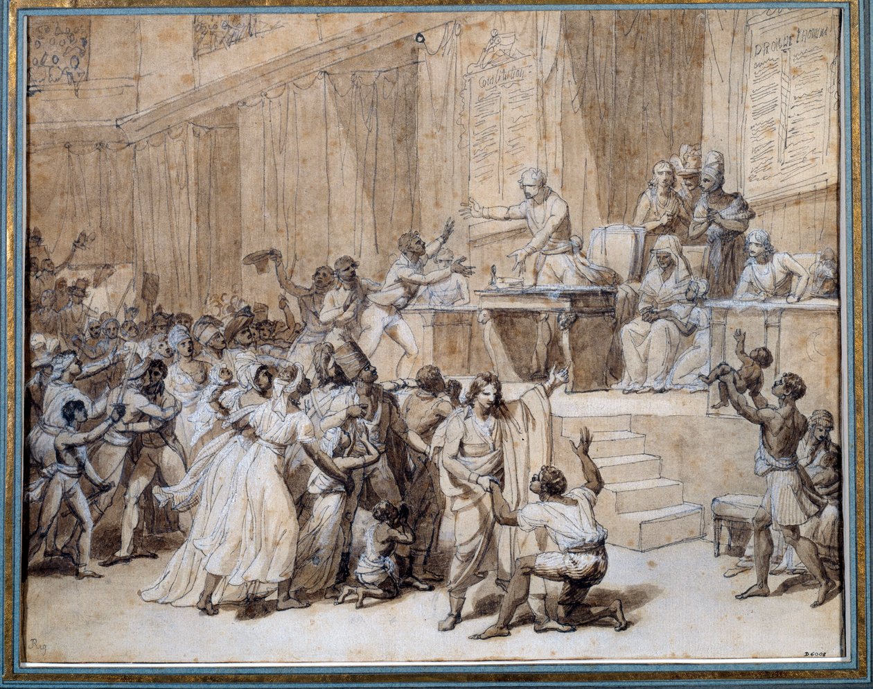 Franska revolutionen: Nationella konventet dekreterar avskaffandet av slaveriet i kolonierna den 4/02/1794 (16 Pluviose An II) i Paris. Bläckteckning av Nicolas Andre Monsiau (1754-1837) Sön. 0,26x0,33 m Paris, Musee Carnavalet av Nicolas Andre Monsiau