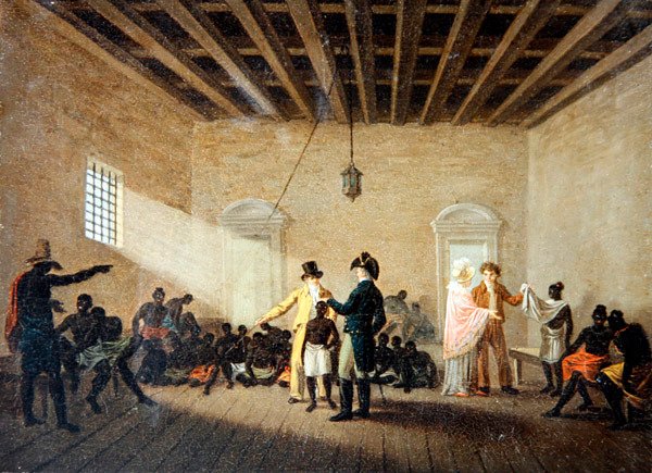 En interiör med slavhandlare (olja på duk) av Nicolas Antoine Taunay