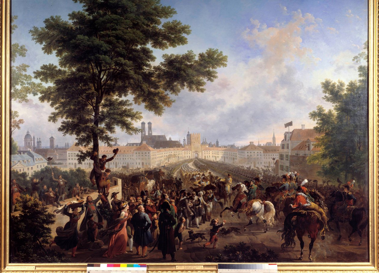 Ingången till den franska armén under befäl av kejsar Napoleon Bonaparte (1769-1821) i München, 24/10/1805 Målning av Nicolas Antoine Taunay (1755-1830) 1800-talet. Dämpa. 1,8x2,2 m. av Nicolas Antoine Taunay