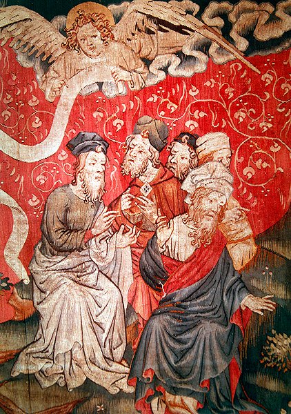 Detalj av ängeln som förde evangeliet till männen, nej. 49 från Apokalypsen från Angers, 1373-87. av Nicolas Bataille