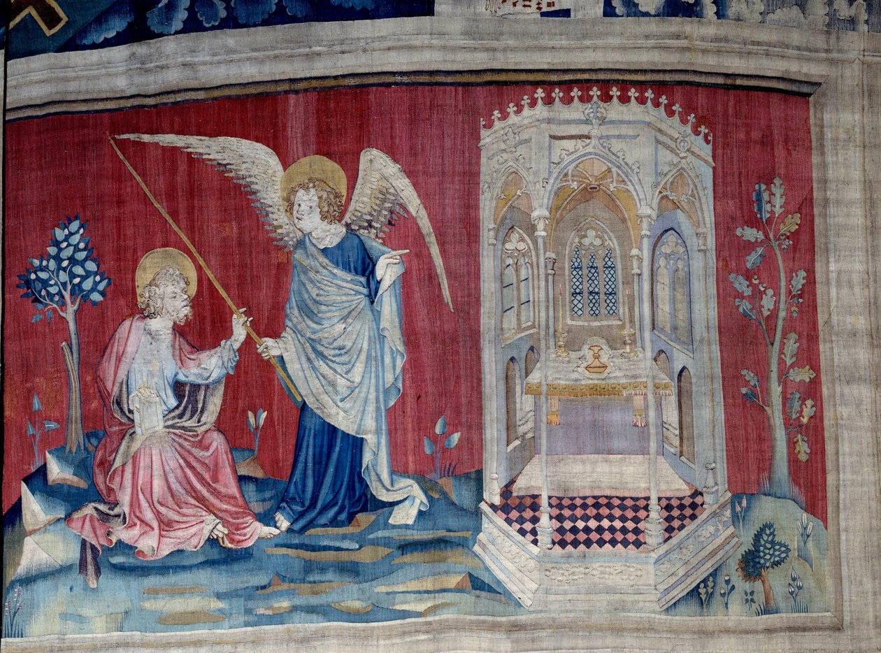 Uppenbarelseupphängning (1373 -1383), n. 27: Johannes och ängeln. Gobeläng av Nicolas Bataille (1330-1405) av Nicolas Bataille