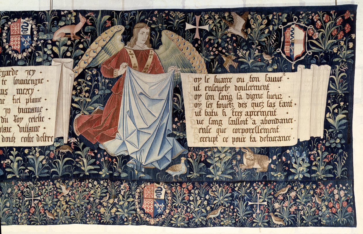 Uppenbarelsens hängning (1373-1383), änglar som bär passionens instrument. Gobeläng av Nicolas Bataille (1330-1405) av Nicolas Bataille