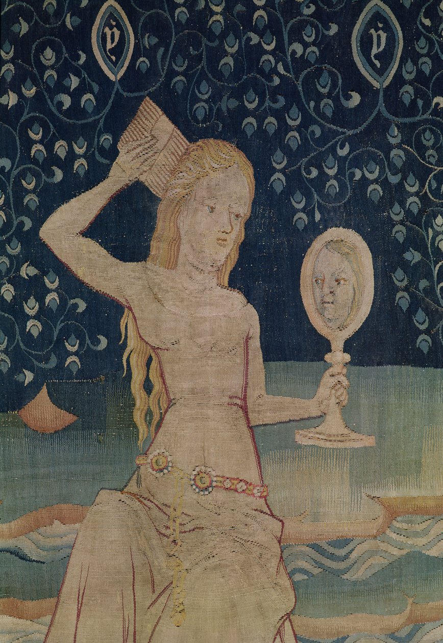 The Whore of Babylon, nummer 64 från The Apocalypse of Angers, 1373-1387 gobelängdetalj från 181983 av Nicolas Bataille