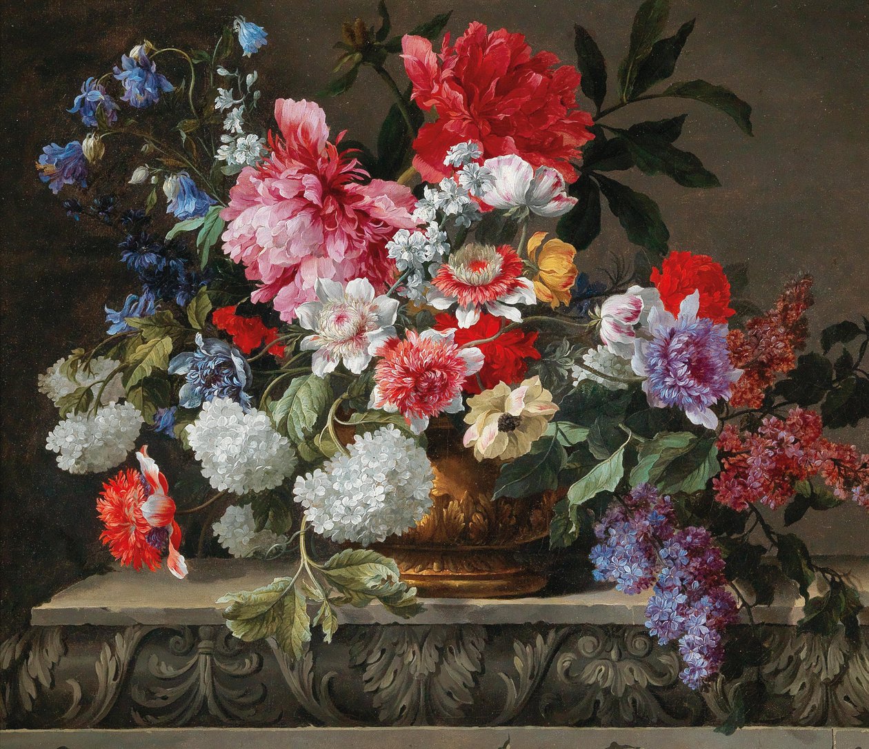 Stilleben av rosor, tulpaner, anemoner och syren, 1600-talets andra hälft. av Nicolas Baudesson