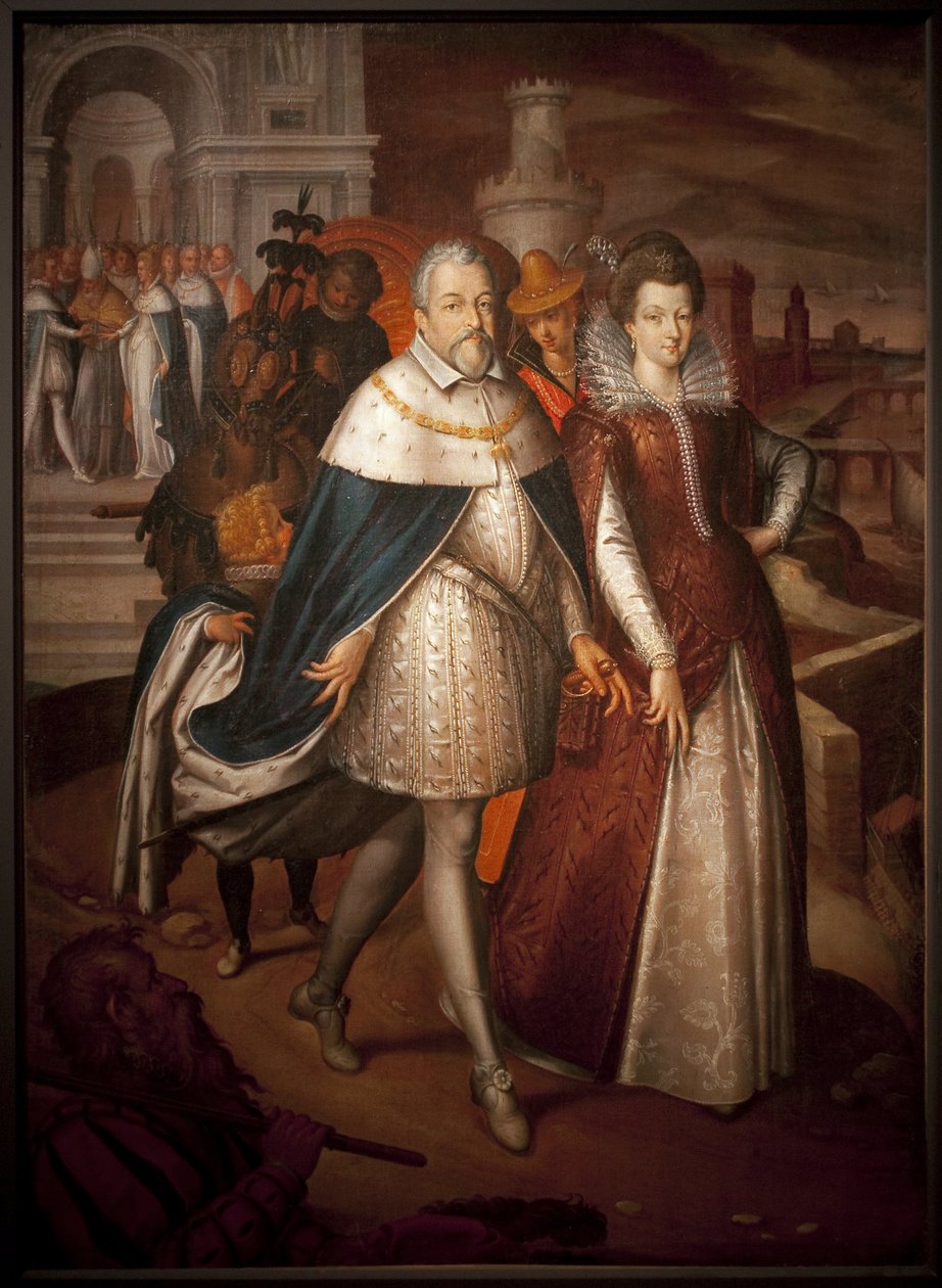 Porträtt av Francois I de Medicis (1541-1587), storhertig av Toscana och hans dotter Marie de Medicis (1575-1642), blivande drottning av Frankrike. Hertigen har halsbandet av Order of the Golden Fleece. Målning av Nicolas Bollery (död 1630), olja på duk av Nicolas Baullery