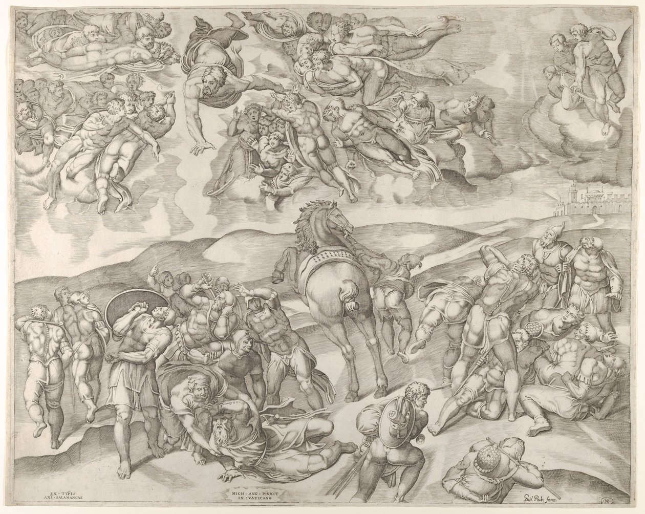 Omvandling av Saulus, från Michelangelos fresk i det paulinska kapellet i Vatikanen..., ca. 1545-60. av Nicolas Beatrizet